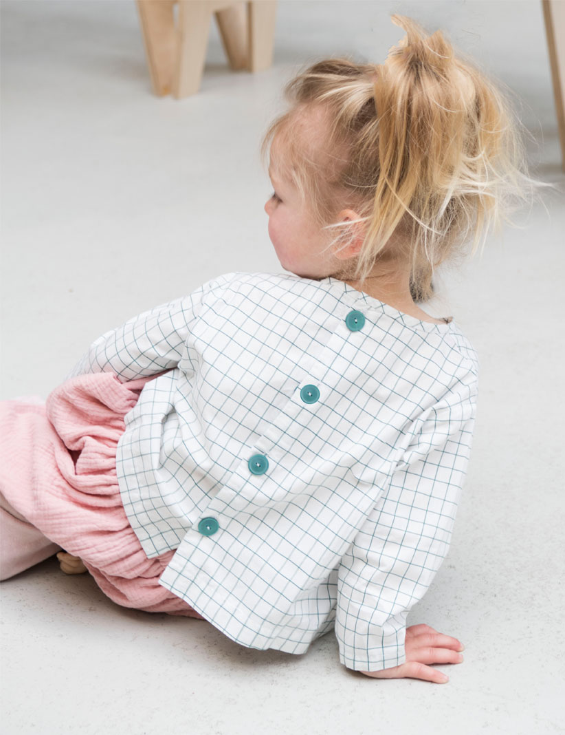 Unieke Blouse van 100% katoen - Ruitjes wit groen