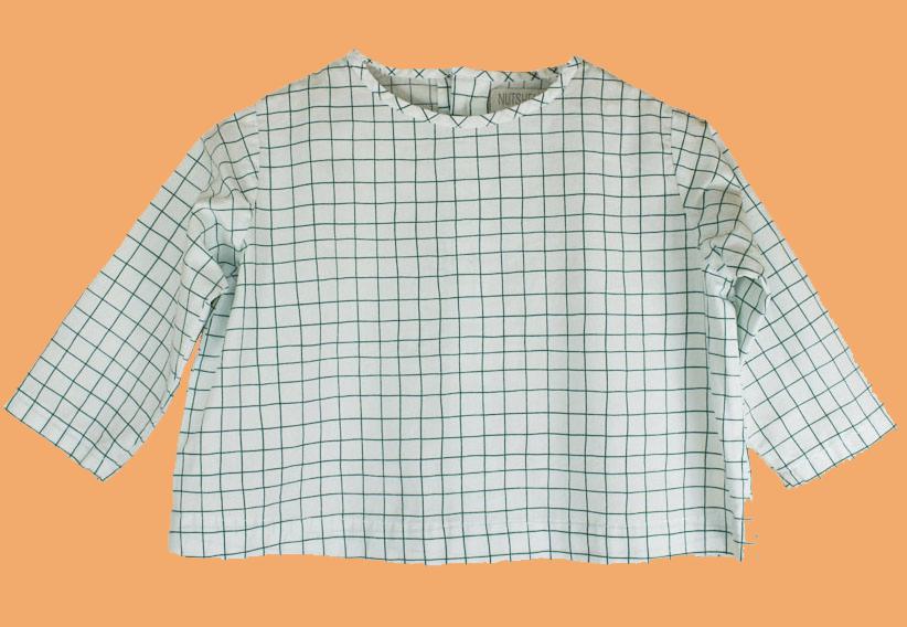 Unieke Blouse van 100% katoen - Ruitjes wit groen